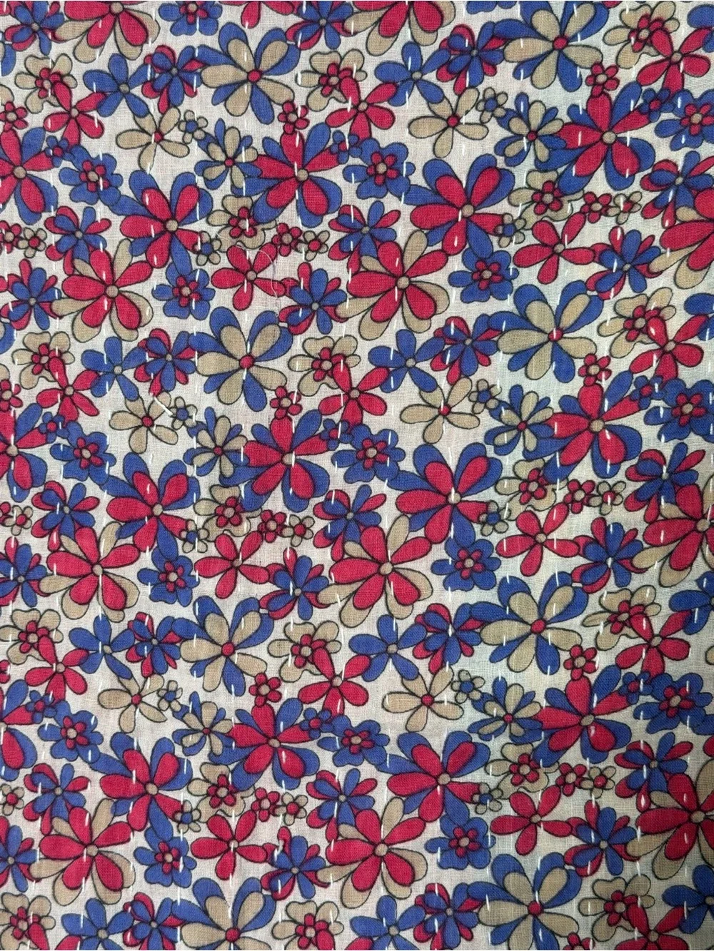 Vintage Handmade Printed Kantha Quilt India Sari Throw Blanket Twin 52x80